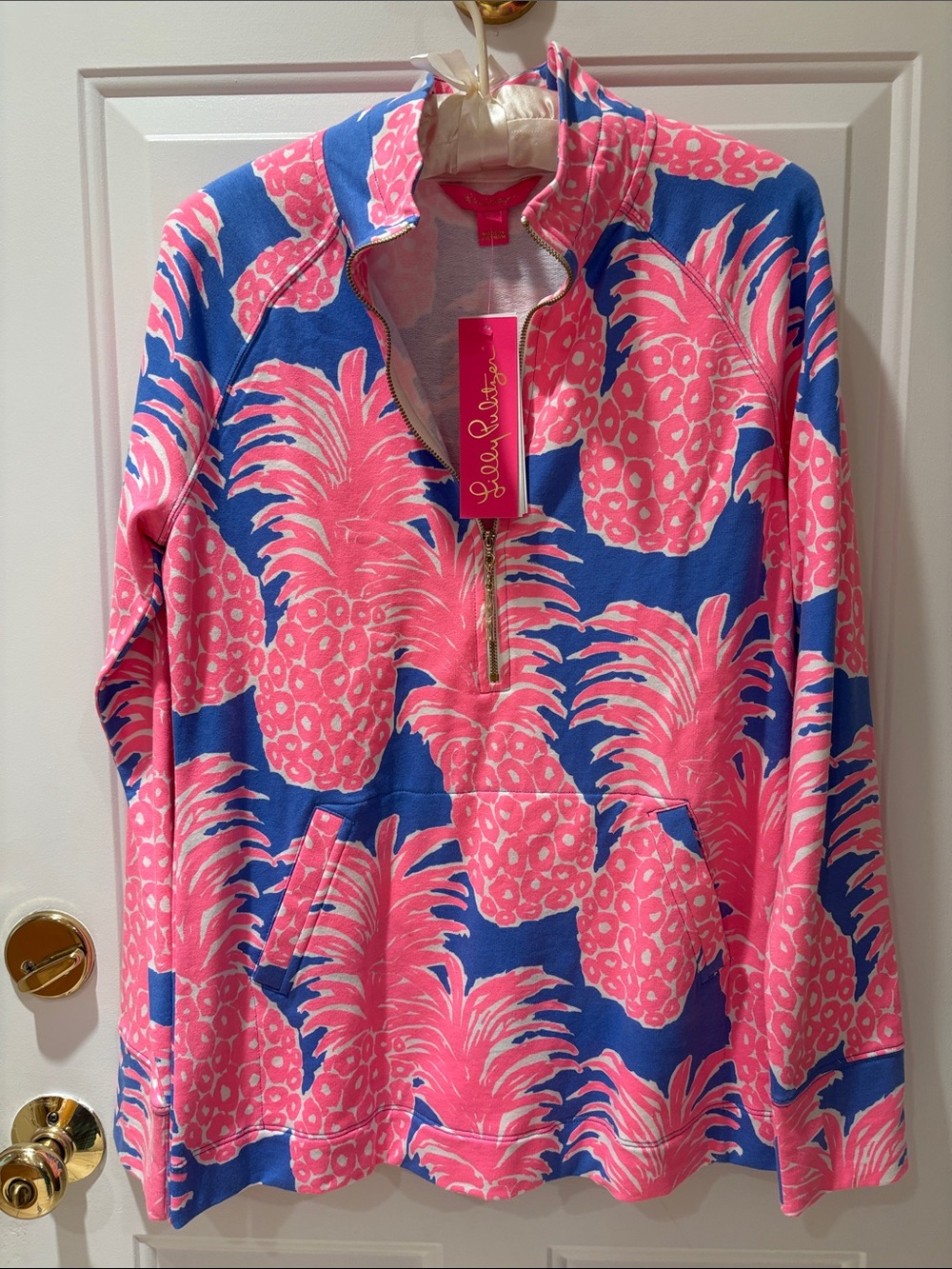 NWT Lilly Pulitzer Pink & Blue Pineapple Quarter-Zip Popover Size Small